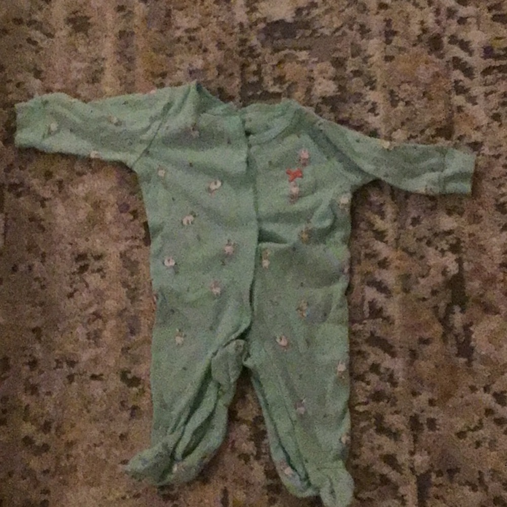 Green Footies One Piece with Long Sleeves and Zipper Closure
